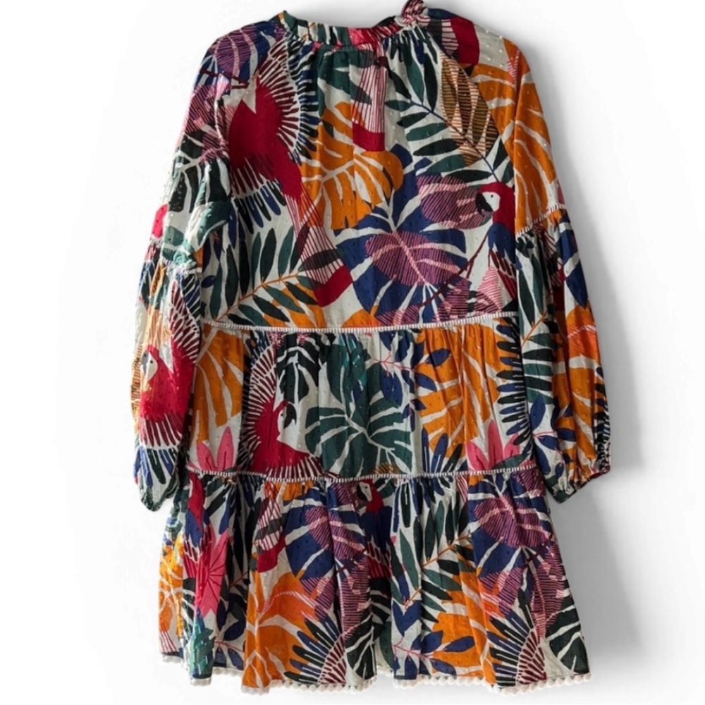 FARM Rio Multicolor Long Sleeve Dress Macaw Mini DressXS EUC Resortwear Vacation - Picture 3 of 11